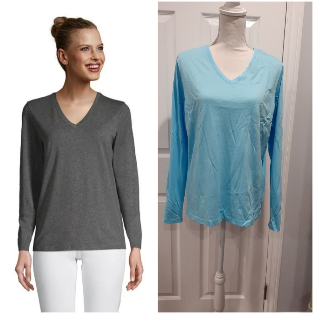 NWT Women's Relaxed Supima Cotton Long Sleeve V-Neck Tee Shirt